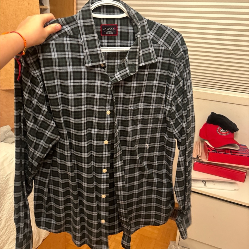 Untucked Blue and Green Plaid Men's Shirt